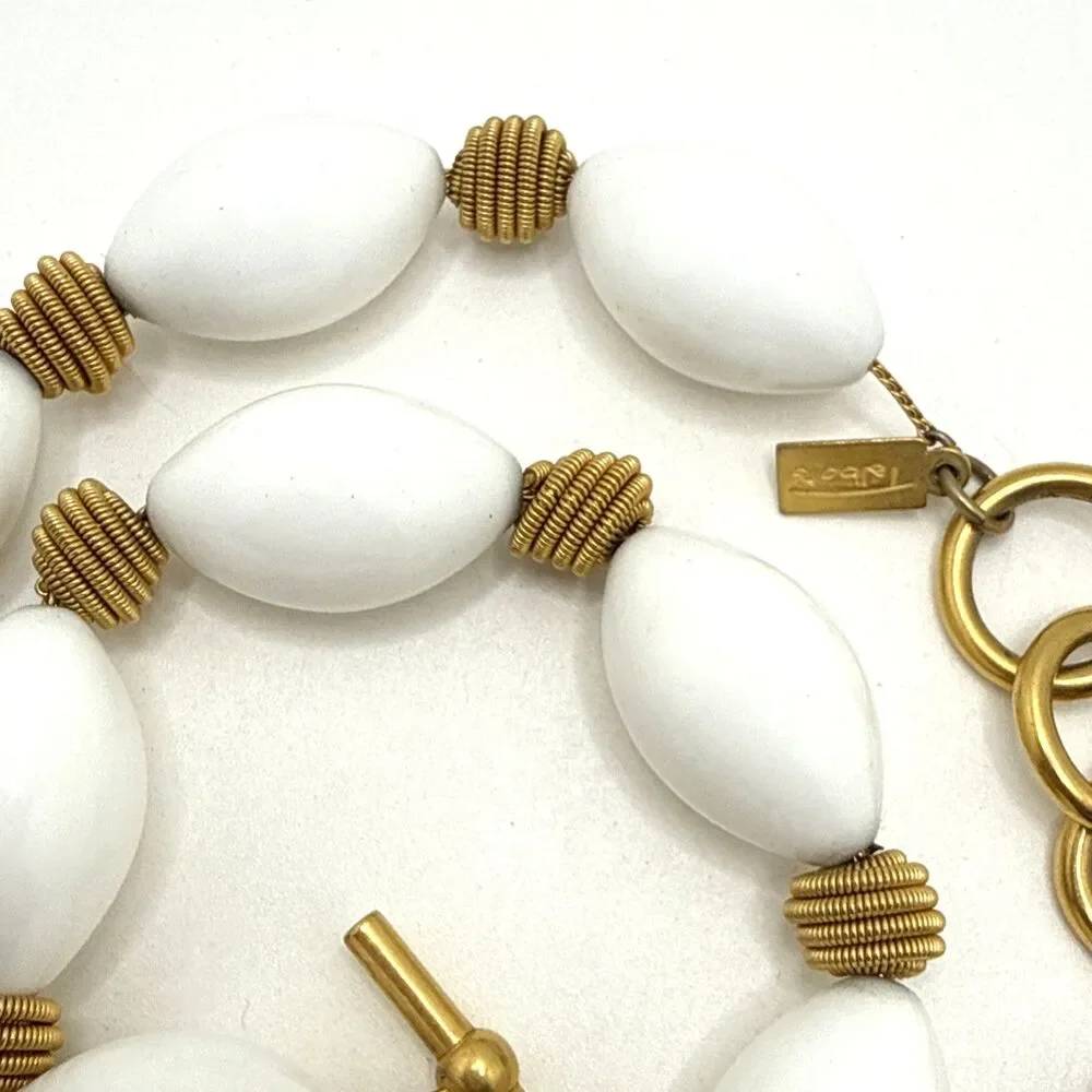 TALBOTS White and Gold Tone Beaded Choker Necklace Chunky  Statement 17
